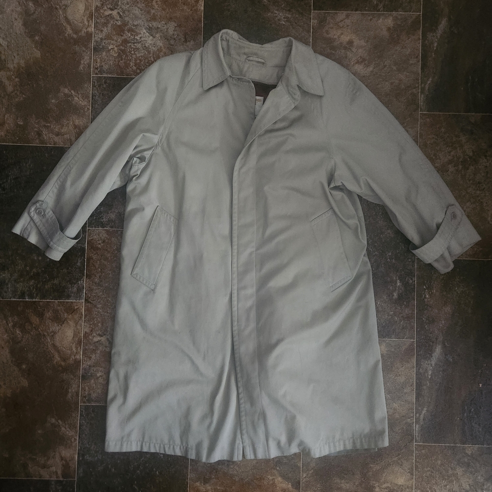 London Club Trench Coat Mens 44 Regular Tan Jacket Zip Out Faux Fur Lining Khaki
